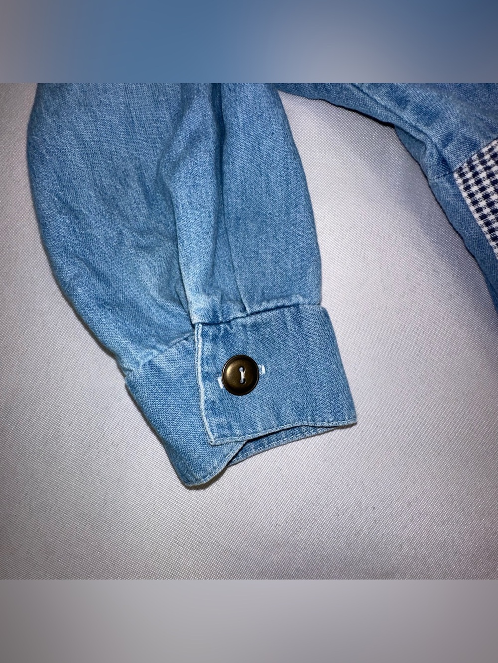 Vintage 100% Cotton Patchwork Button Up | Lightweight 4th of July Chambray M - Picture 7 of 12
